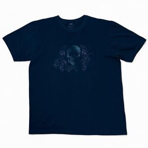 Vintage Y2K Skull Skeleton Floral Emo Goth Punk Graphic Black T-shirt Large